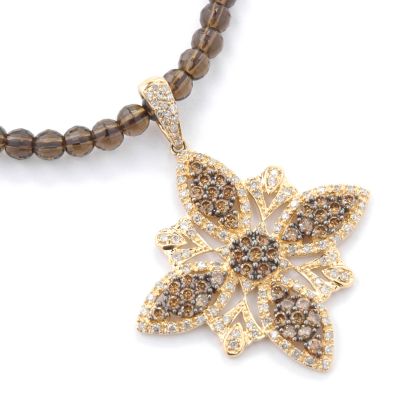 14K Chocolate/White Diamond Medallion & Smoky Quartz Necklace