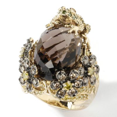 14K Smoky Quartz & Colored Diamond Frog Ring
