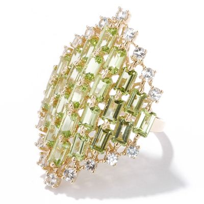 14K Gold Citrine, Iolite or Peridot Choice & White Topaz Chandelier Ring