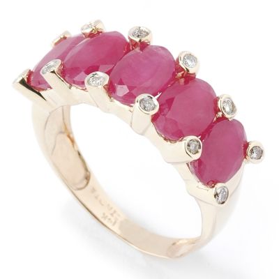 14K Gold Opaque Ruby & Diamond Five-Stone Ring