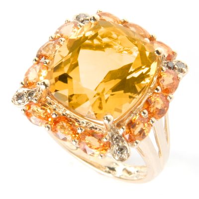 14K Gold Citrine, Spessartite & Champagne Diamond Ring