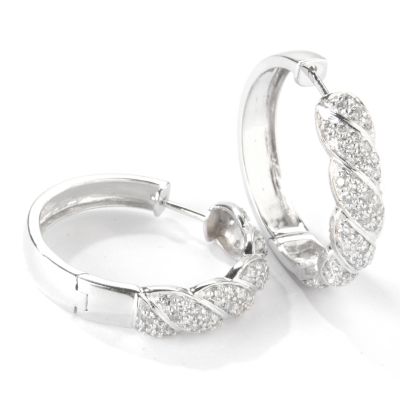 14K White Gold 1.50ct Diamond San Marco Hoop Earrings