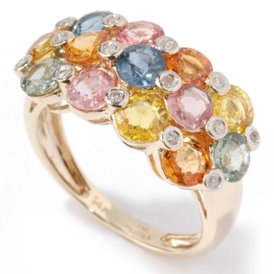 14K Gold Multi-Color Sapphire & Diamond Cluster Ring