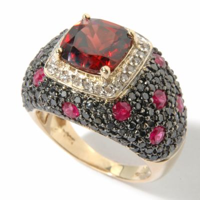 14K Gold Garnet, Ruby & Black / White Diamond Ring ShopNBC.com from shopnbc.com