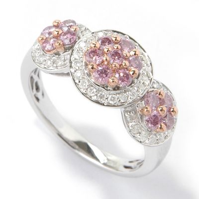 14K White Gold Pink & White Diamond Three-Station Ring