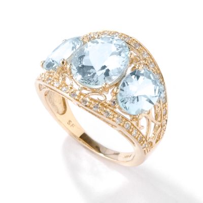 14K Gold Aquamarine & Diamond Three-Stone Ring