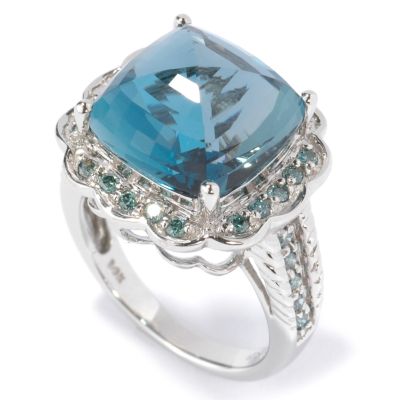 14K White Gold Fancy Cut London Blue Topaz & Blue Diamond Ring