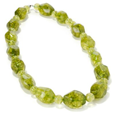 14K White Gold 19" Blue or Green Quartz Crystal Necklace