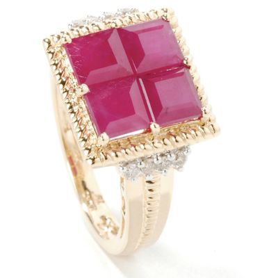 14K Gold Opaque Ruby & Diamond Ring