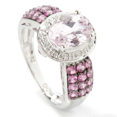 14K White Gold Kunzite, Pink Sapphire & Diamond Ring