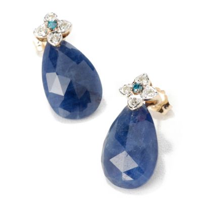 I8397 - 14K Gold Opaque Ruby or Sapphire & Diamond Earrings
