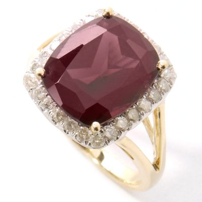 14K Gold Rhodolite Garnet & Diamond Ring