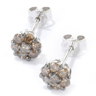 14K White Gold Cocoa Diamond Seven-Stone Stud Earrings