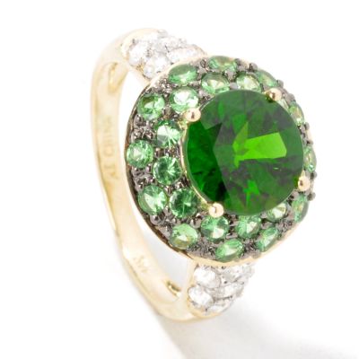 14K Gold Chrome Diopside, Tsavorite & White Sapphire Ring