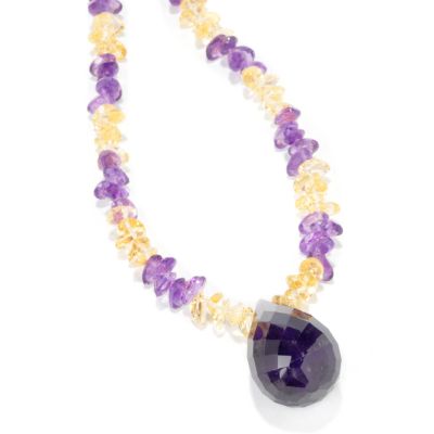 14K Gold 18" Amethyst & Citrine Drop Necklace