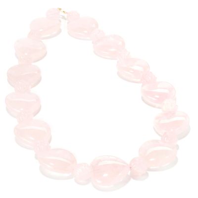 14K Gold 20" Rose Quartz Heart Necklace