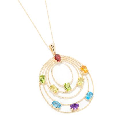 14K Gold Multi-Gemstone Drop Gemcatcher Pendant w/ Chain
