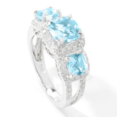 14K White Gold Aquamarine & Diamond Ring