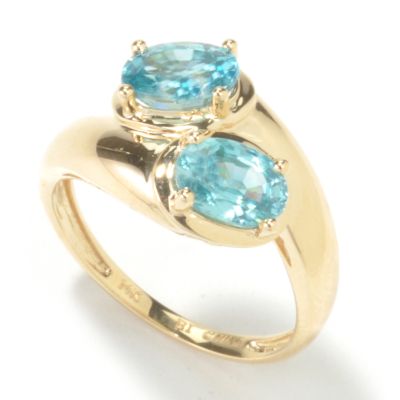 14K Gold Blue Zircon Bypass Ring