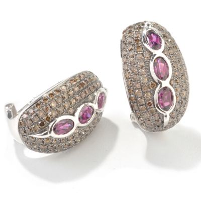 14K White Gold Rhodolite & Cocoa Diamond Earrings