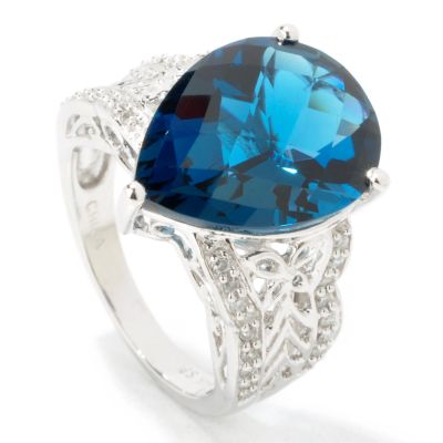 14K White Gold London Blue Topaz & Diamond Ring