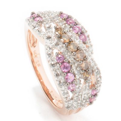 14K Rose Gold Pink Sapphire & White / Cocoa Diamond Ring