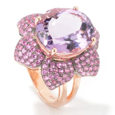 14K Rose Gold Pink Amethyst & Pink Sapphire Flower Ring