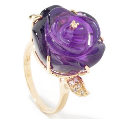 14K Gold Amethyst & White Sapphire Flower Ring