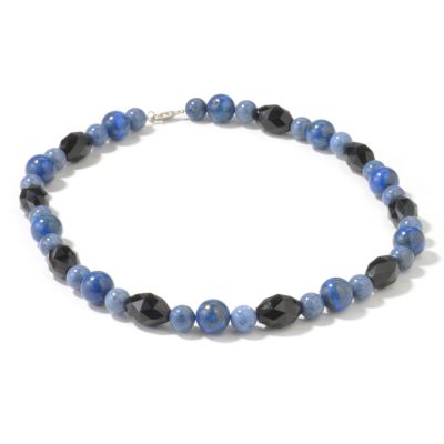 14K White Gold 18" Lapis, Dumortierite & Onyx Necklace