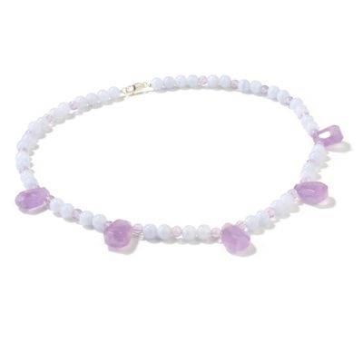 14K White Gold 18" Purple Jade & Blue Lace Agate Necklace