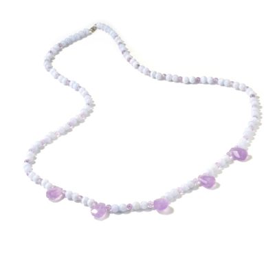 14K White Gold 36" Purple Jade & Blue Lace Agate Necklace