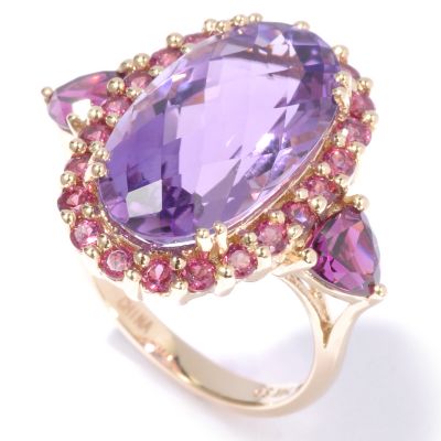 14K Gold Amethyst & Rhodolite Garnet Ring