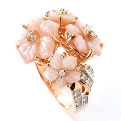 14K Rose Gold Pink Mother-of-Pearl & Diamond Multi-Flower Ring