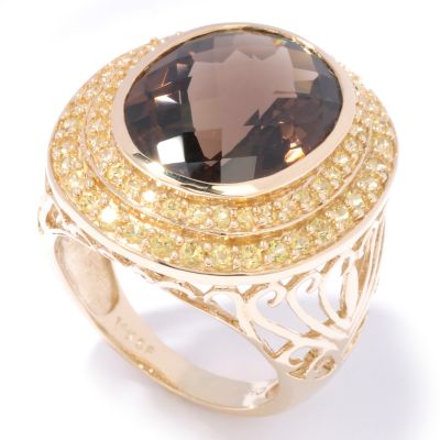 14K Gold Smoky Quartz & Yellow Sapphire Ring