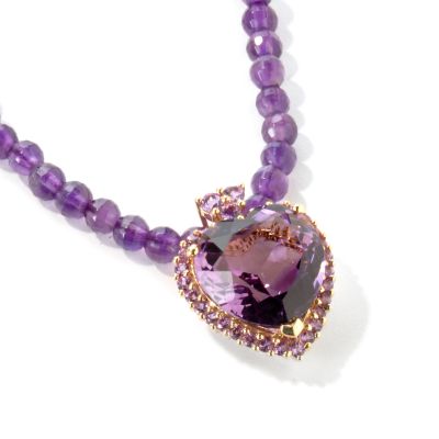 14K Gold Amethyst, Citrine or Smoky Quartz Choice Heart Pendant w/ Necklace