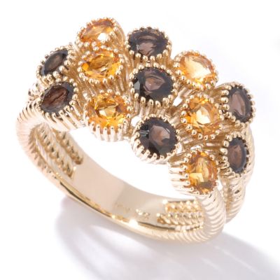 14K Gold Citrine & Smoky Quartz Cluster Ring