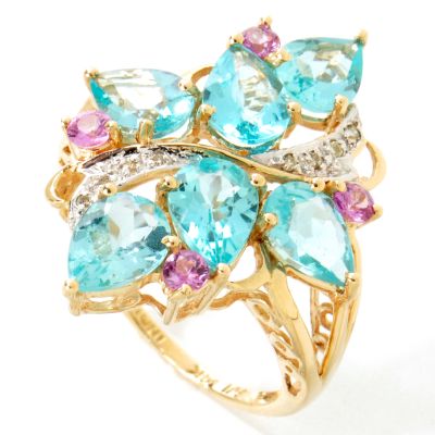 14K Gold Apatite, Pink Sapphire & Diamond Ring