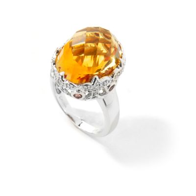 14K White Gold Citrine, Garnet & Diamond Ring