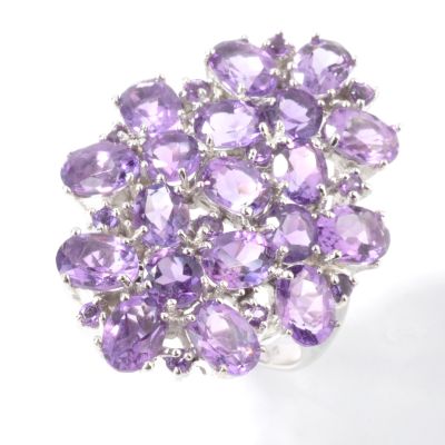 14K White Gold Amethyst Cluster Flower Ring