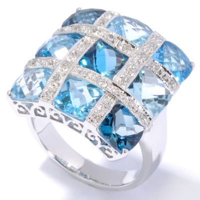 14K White Gold Blue & White Topaz Ring