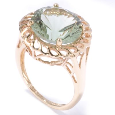 14K Gold Concave Cut Green Amethyst Ring