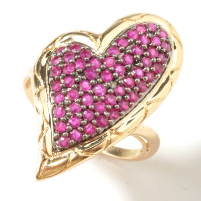 14K Gold Ruby Pave Heart Ring