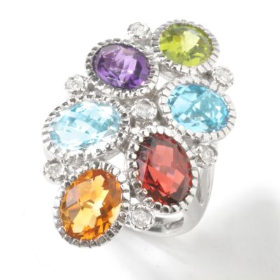 I8638 - 14K White Gold Multi-Gemstone & Diamond Ring