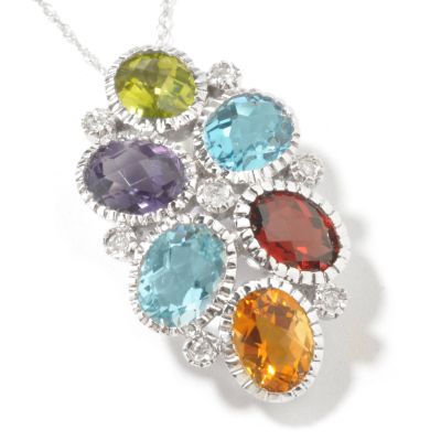 I8639 - 14K White Gold Multi-Gemstone & Diamond Pendant w/ Chain