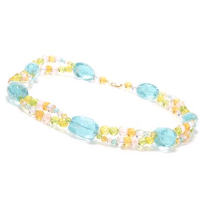 14K Gold 19" Dyed Yellow, Blue or Pink Rock Crystal Necklace