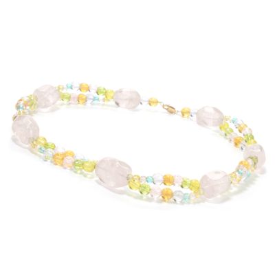 14K Gold 19" Dyed Yellow, Blue or Pink Rock Crystal Necklace