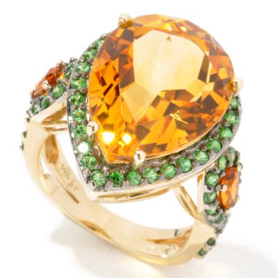 14K Gold Citrine, Madeira Citrine & Tsavorite Ring