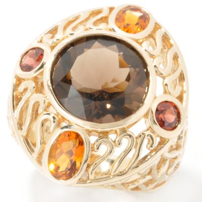 14K Gold Quartz, Citrine & Garnet Ring