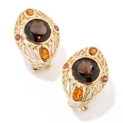 14K Gold Quartz, Citrine & Garnet Earrings