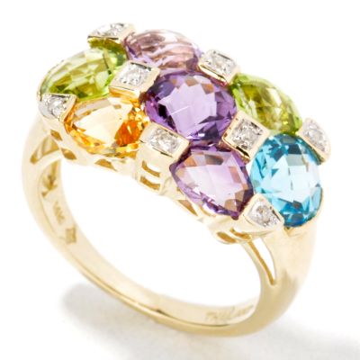 14K Gold Multi-Gemstone & Diamond Cluster Ring